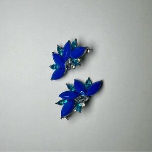 Elegant Blue and Silver Rhinestones Floral Statement Earrings special occasions